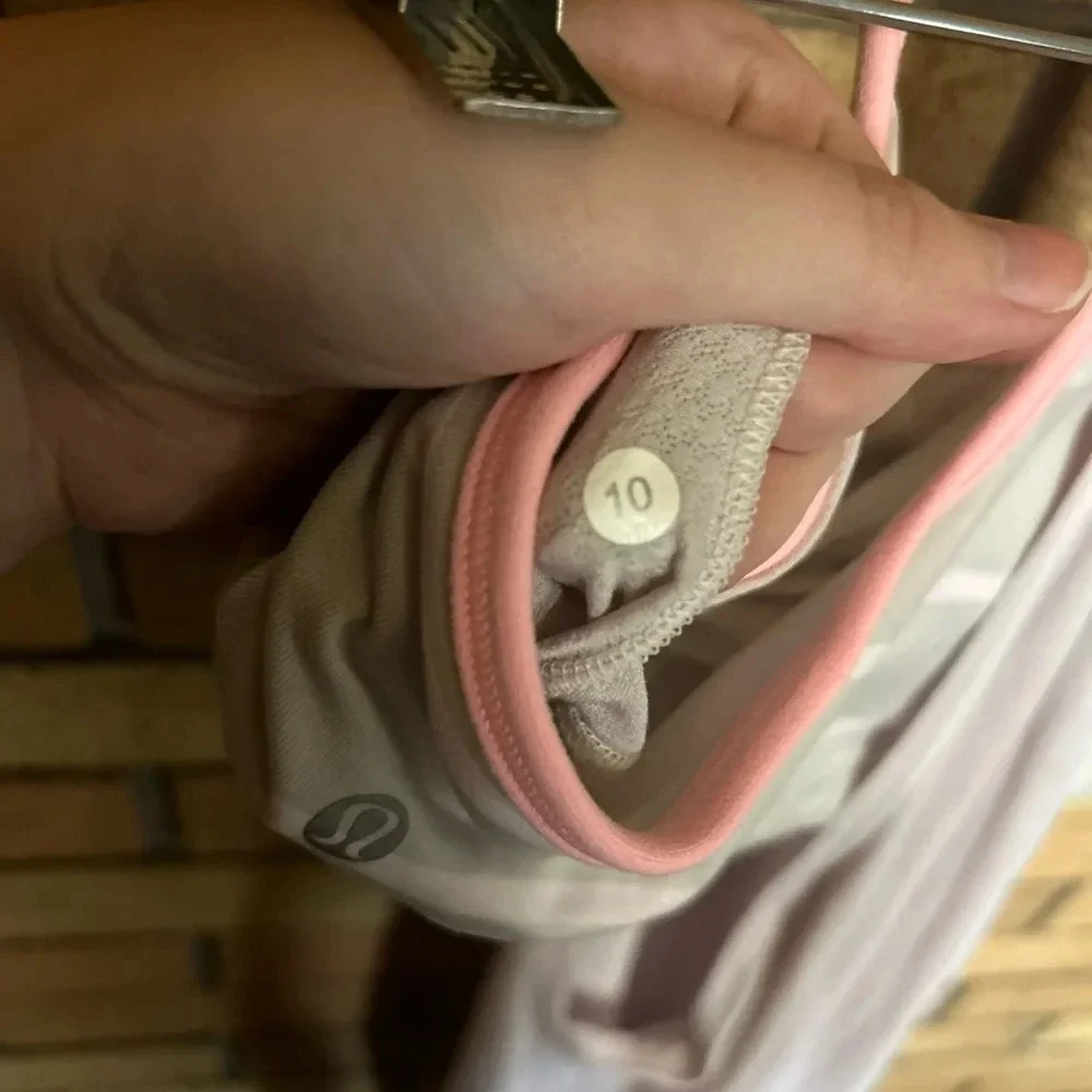Lululemon No Limits Tank Grey & Pink Striped Tank Top Size 10